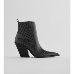 Zara Animal Print Cowboy Heeled Ankle Boots